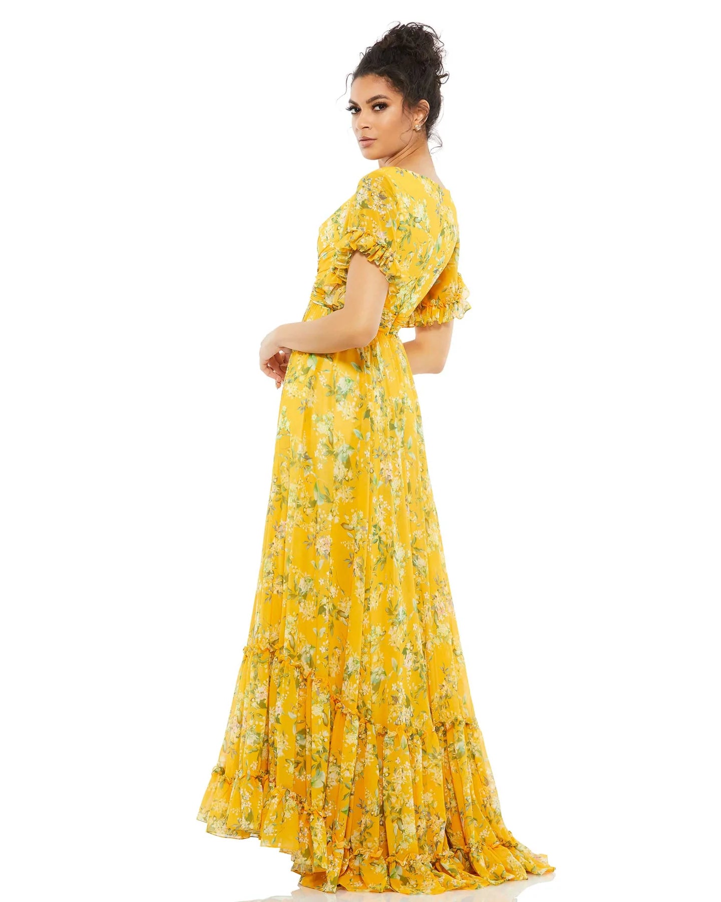Vestido Largo Mac Duggal Amarillo Floral