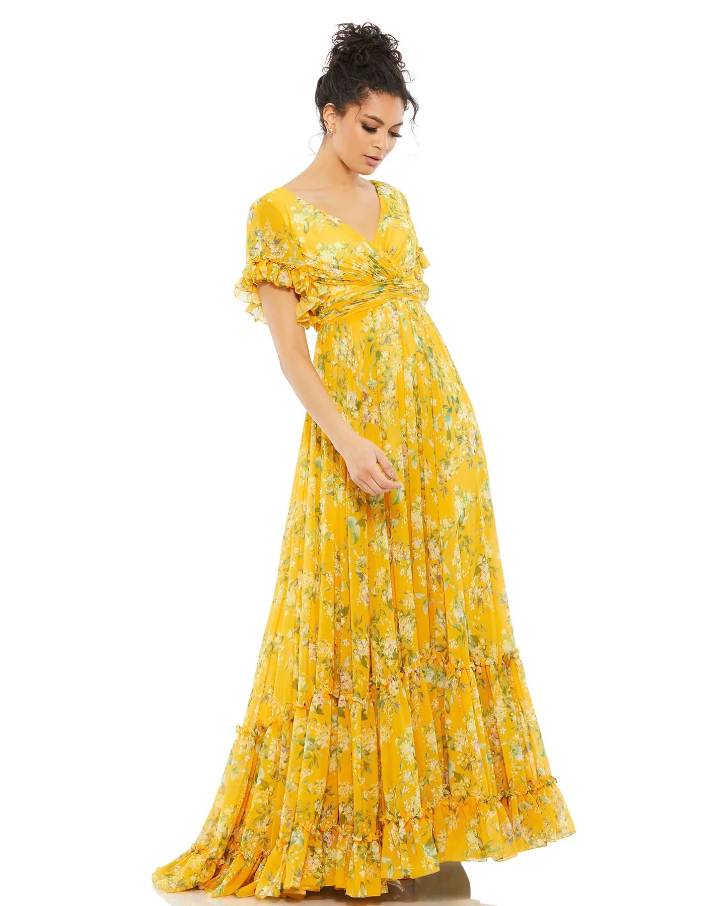 Vestido Largo Mac Duggal Amarillo Floral